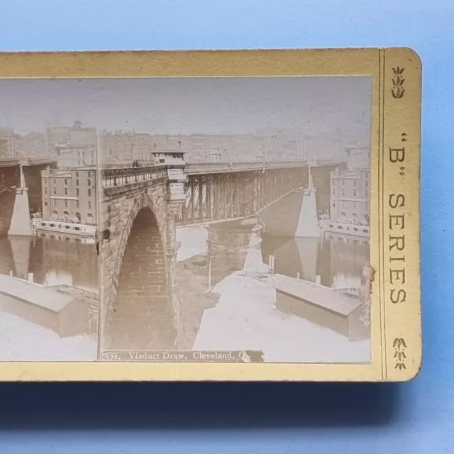 Stereoview Karte 3D echtes Foto C1900 Cleveland OH USA verlorenes Viadukt Zeichnungsbrücke