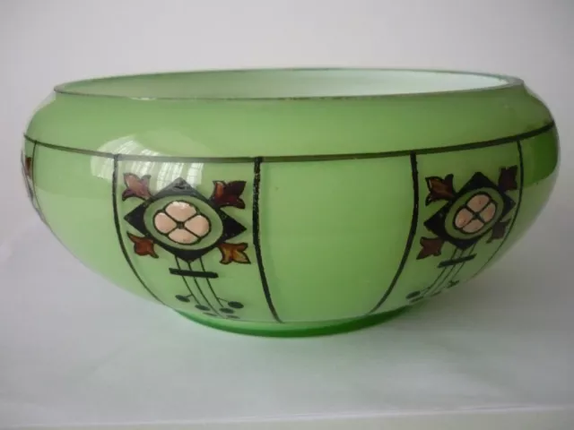 Art Deco Green Glass Bowl With Raised Panels Striking Design