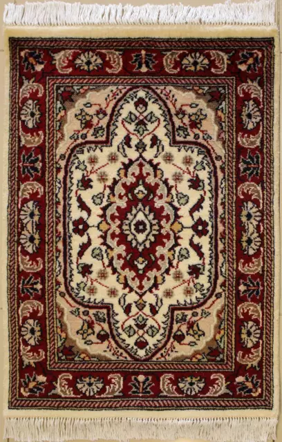 Rugstc 2x3 Senneh Pak Persian White Area Rug, Hand-Knotted,Floral with Wool Pile