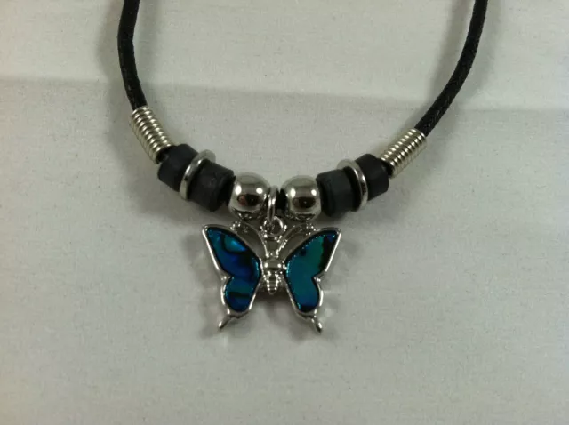 Beautiful Natural Abalone Paua Shell Butterfly Pendant Necklace