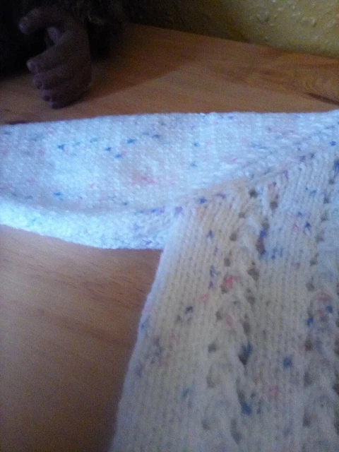 Hand Knitted Baby Cardigan - White Fleck