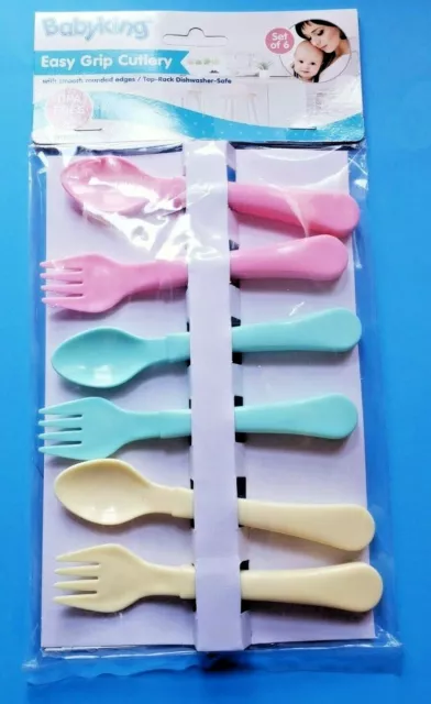 Baby King Easy Grip Cutlery With Smooth Round Edges Set Of 6 Yellow Green Pink