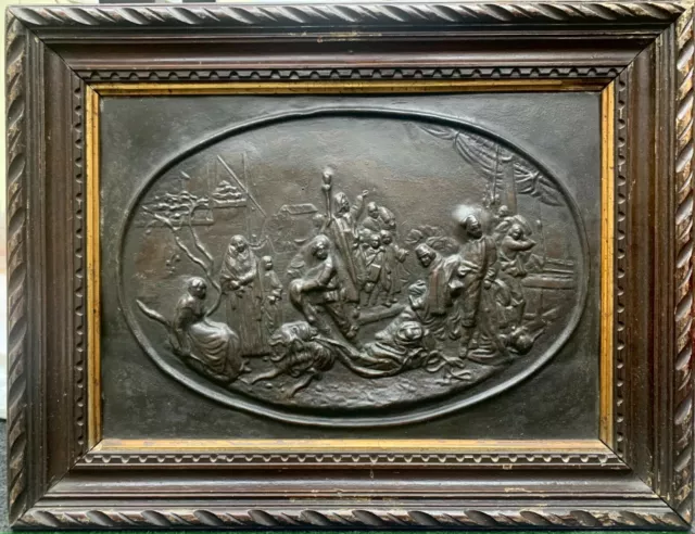 Cuadro Antiguo de Cobre Repujado - Escena De Pescadores XIX