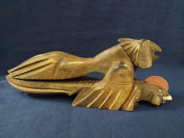 Figurine En Bois Sculpté Wolf Creek - Art Populaire Amérindien Signé Karen Rankin 1992