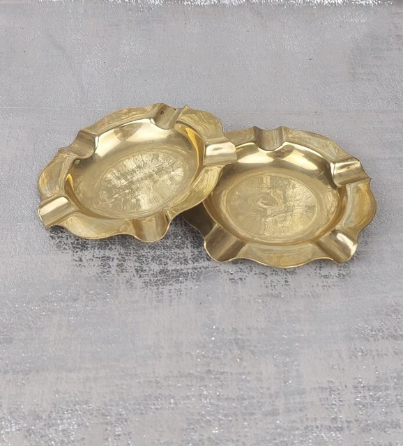 Pair Of Vintage Retro Shiny Brass Ashtrays-Man Cave- Bar Accessory