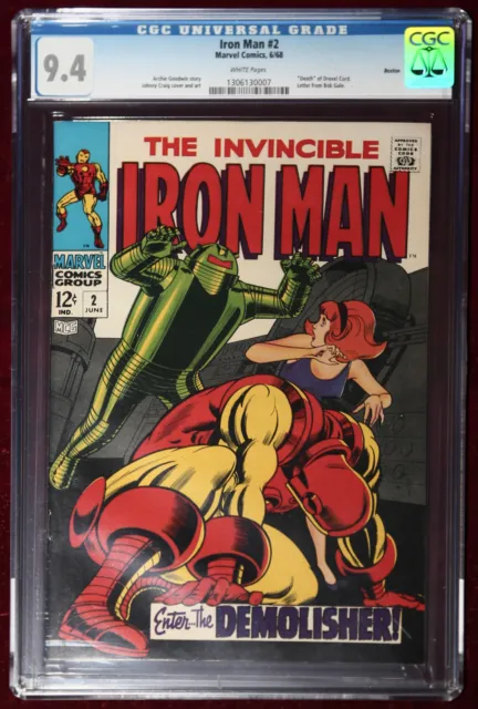 Invincible  Iron Man #2 Cgc 9.4 White Pages 1968 Johnny Craig Classic Cover Wow!