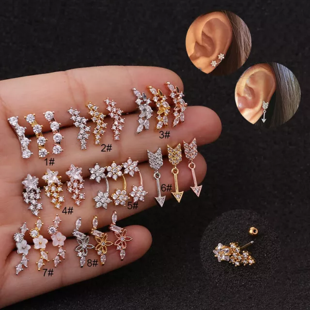 Women Zircon Earrings Ear Stud Stainless Steel Piercing Cartilage Earring Jewel-