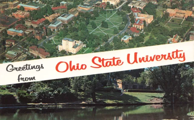 Postcard Ohio State University Campus Buckeyes Big Banner Mirror Lake Columbus