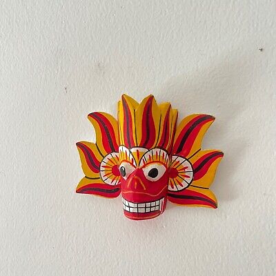 Máscara de diablo tradicional Gini Raksha de Sri Lanka decoración del hogar colgante de pared de madera