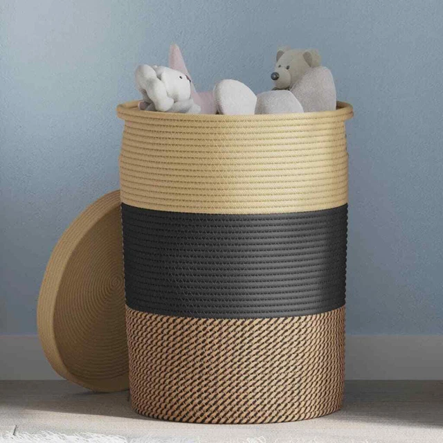 Panier de rangement avec couvercle noir et beige Ø37x50cm coton vidaXL