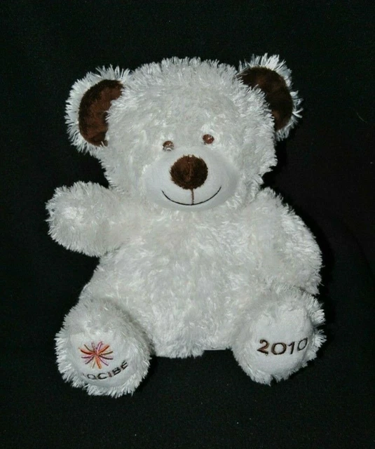 Peluche doudou ours NOCIBE 2010 Blanc Brun Marron 25 cm assis NEUF