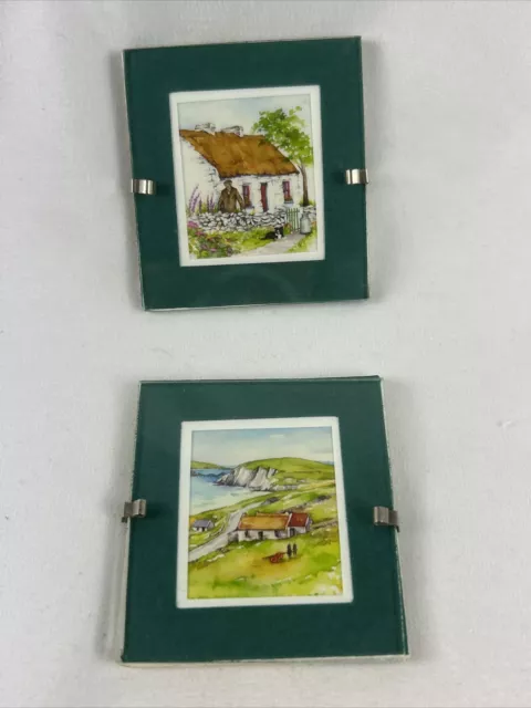 Ireland Fridge Magnet Set Of 2 Pat Flavell Watercolor Green Border Glass Face