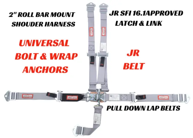 Grey Universal 5 Point 2" Racing Harness Latch & Link Roll Bar Mount Sfi 16.1