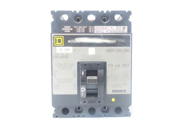 Square D FAP36050 Circuit Breaker 3p 50a Amp 240/480/600v-ac