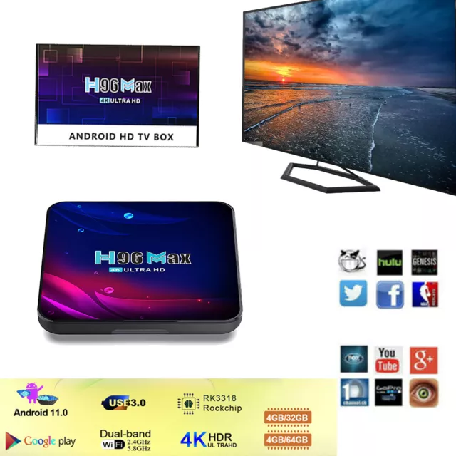 US H96 HK1 Smart Android 11.0 TV Box Quad Core 4K WIFI HD Media Stream Player