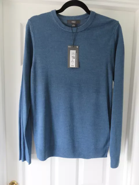 Marks and Spencer Mens Denim Blue Jumper Size Small 35-37" BNWT