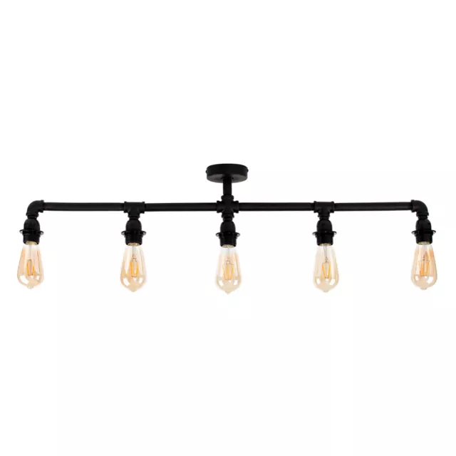 MiniSun Industrial Bar Ceiling Light Fitting Black 5 Way Lamp LED Filament Bulbs
