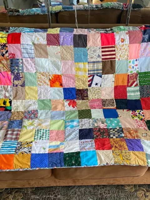 Vtg patchwork crazy quilt granny square crib blanket size 50” square handmade
