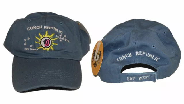 Key West Florida Conch Republic Deep Washed Light Blue Baseball Hat Cap (RUF)