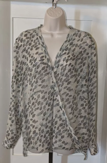 Womens Pure DKNY Faux Wrap Sheer Silk Blouse Size S Shirt Top Long Sleeve EUC