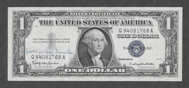 FR 1621 GRANAHAN COURTESY AUTOGRAPH $1 Series 1957B Blue Seal Silver Certificate