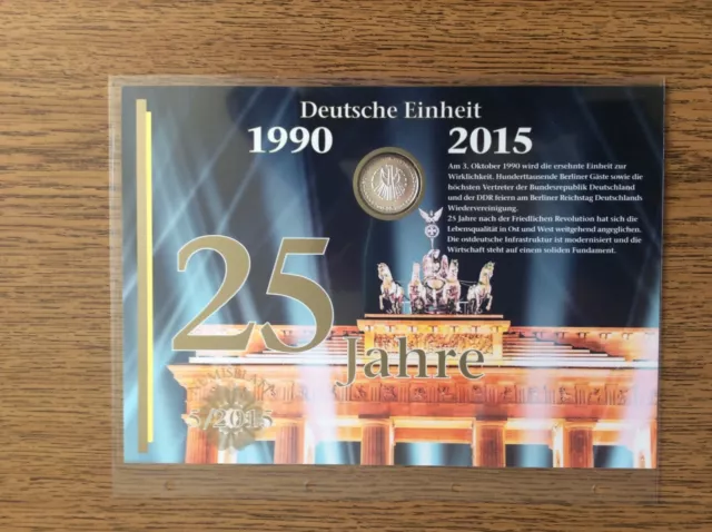 Bund - Numisblatt 5/2015 - 25 Euro - 25 Jahre Deutsche Einheit 1990 - 2015 -