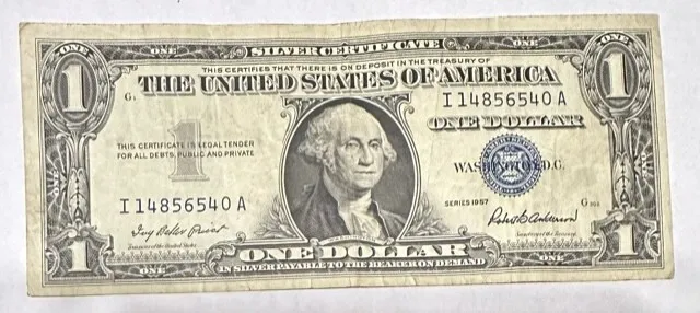 1957 Series A -One Dollar Blue Seal Note Silver Certificate Old US Bill $1 Money