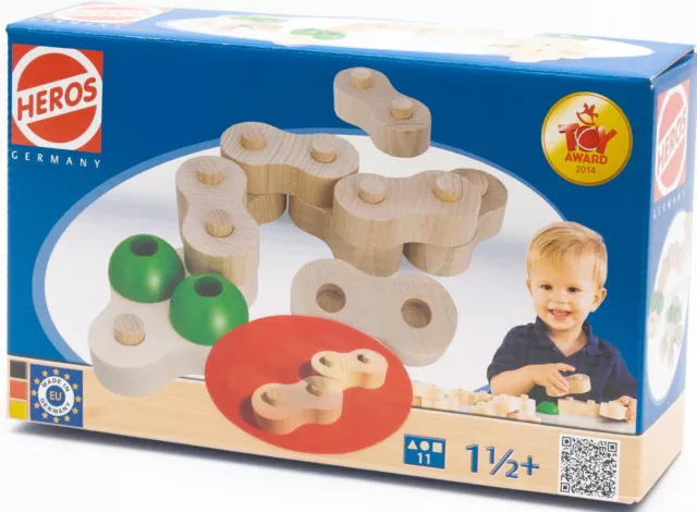 Holz Kinderspielzeug Kettenbausteine Schlange 11-teilig aus Buchenholz Heros NEU