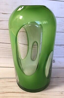 MURANO ? Mid Century Studio Art Blown Glass Green Picture Vase Large 11" MCM