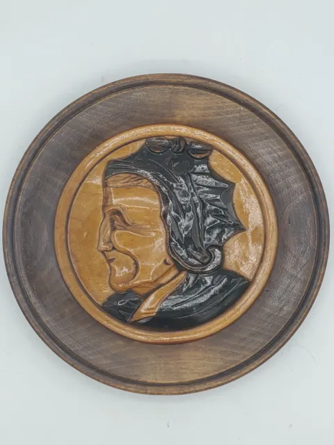 Vtg 1930's French Art Nouveau Hand Carved Wooden Plate Portrayal Quimper...