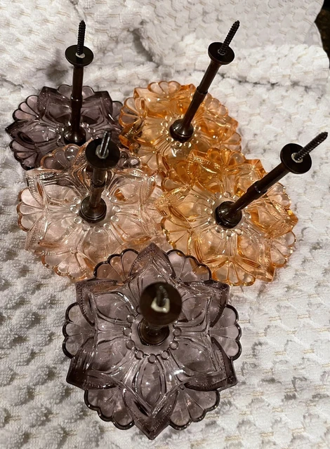 Lot Of 5 Vintage Pressed Depression Glass Curtain Tiebacks Pink Purple 🌸