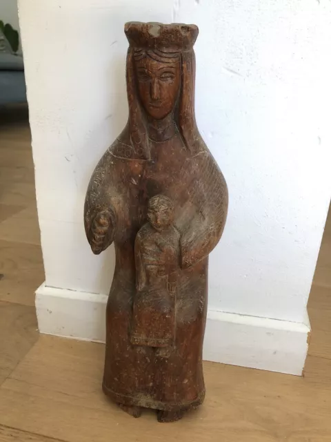 Art populaire - Sculpture en bois : "Vierge à l'enfant" - Travail de berger