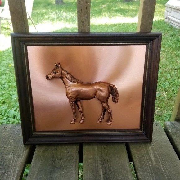 VINTAGE 70S 3D Copper Wall Art Horse Stallion Equestrian Mid Century