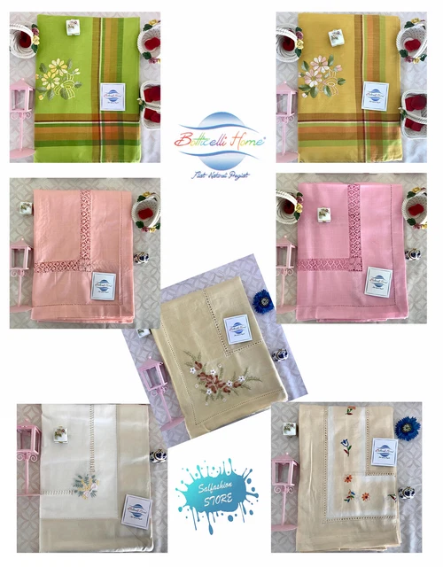 Nappe De Noël Brodée Pur Lin - 12 Places, Motif Sapin, Fait Main En France, Neuf Avec Étiquettes