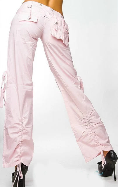 Sexy Miss Damen Cargo Sommer Stoff Hose Taschen Gürtel 34 36 38 40 Rosa NEU