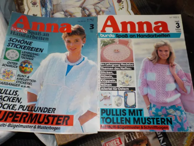 Anna Spaß am Handarbeiten 2 burda Hefte  März 86 & März 85 vollständig mit Bügel