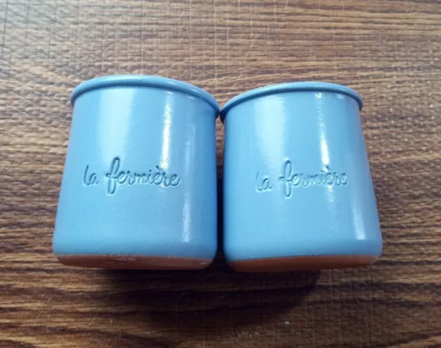 La Fermiere French Periwinkle Terra Cotta Glazed Yogurt Plant Pot Clay  Set Of 2