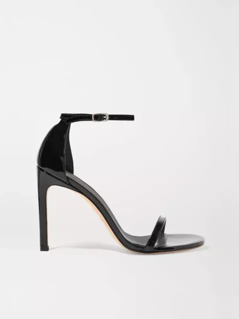 STUART WEITZMAN NudistSong Patent-Leather Sandals Ankle Strap Black $475 Size 7 2