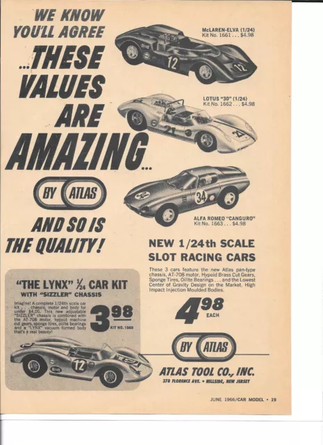 Atlas Slot Cars McLaren-Elva Lotus 30 Lynx Ford GT Vintage Mag Ads PHOTOCOPY