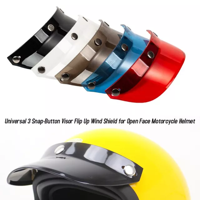 Universal 3-Snap Visor Flip Up Wind Shield for Open Face Motorcycle Helmet N8L2