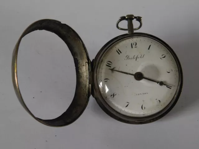 ANTIQUE PAIR CASE SOLID SILVER VERGE  FUSEE POCKET WATCH by BIELEFIELD of LONDON