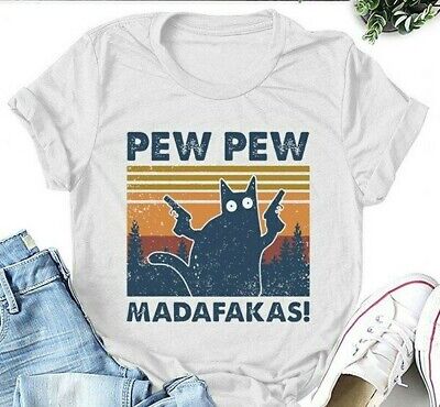 PEW PEW madafakas T SHIRT/FUNNY Cat T shirt/cotone 100%