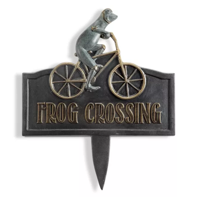 Frog Crossing Garden Sign Plaque Bicycle Toad Lawn Stake Ornament ~ SPI Home