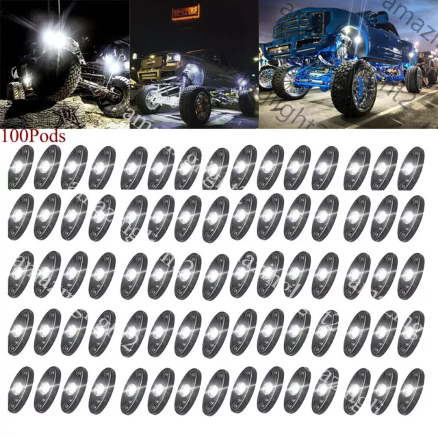 100 White LED Rock Underbody Wheel Lights Fit Jeep Offroad Truck UTV ATV Boat