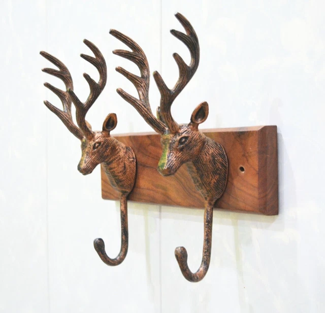Wooden Wall Hanger Coat Hook Mounted Hat Hooks Vintage Metal Home Key Holder 2