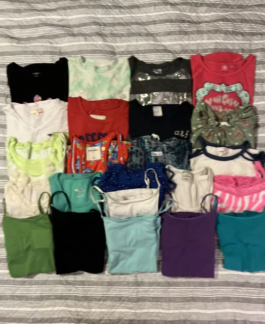 Lot of 23 Girls Sz 10-12 Summer Shirts Justice Abercrombie PS Place So GB Moa JK