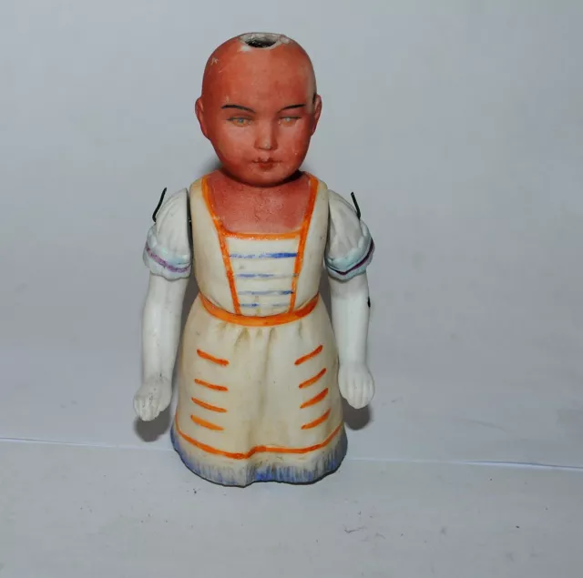 antique German interesting painted bisque doll 0304