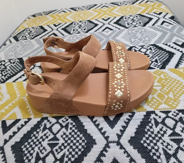 EUC Womens Tan Fitflop Lulu Studded Back Strap Suede Wedge Sandals Size 3 EU 36