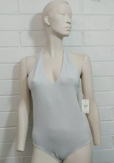 JASMINE & GINGER INTIMATE BODYSUIT SNAP CROTCH Size M/6 White Shimmer T back NWT