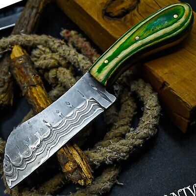 AB Knives Custom Handmade Damascus Steel Blade Hunting Knife Colored Wood 1031